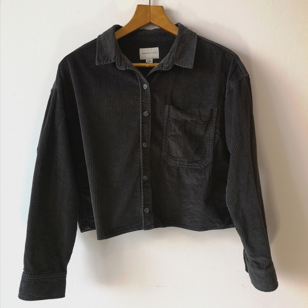 Grey Corduroy cropped button down shirt